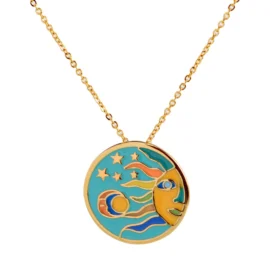 Star MooN Pendant Necklace Stainless Steel Trendy 18K Gold Plated Rainbow Necklace Custom for Women Girls